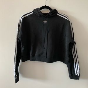 Adidas black white three stripe hoodie medium